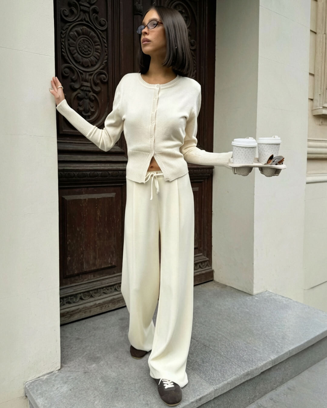 Aimee Knitted Cardigan and Trousers Set - Women's Coordinated Two-Piece Outfit