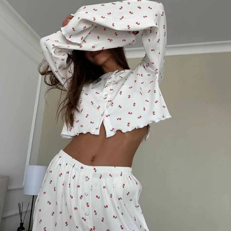 Aiza Long Sleeve Floral Pajama Set - Women's Coordinated Two-Piece Outfit - Image 3