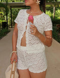 Aviana Hollow-Out Crochet Two-Piece Set - Women's Coordinated Two-Piece Outfit