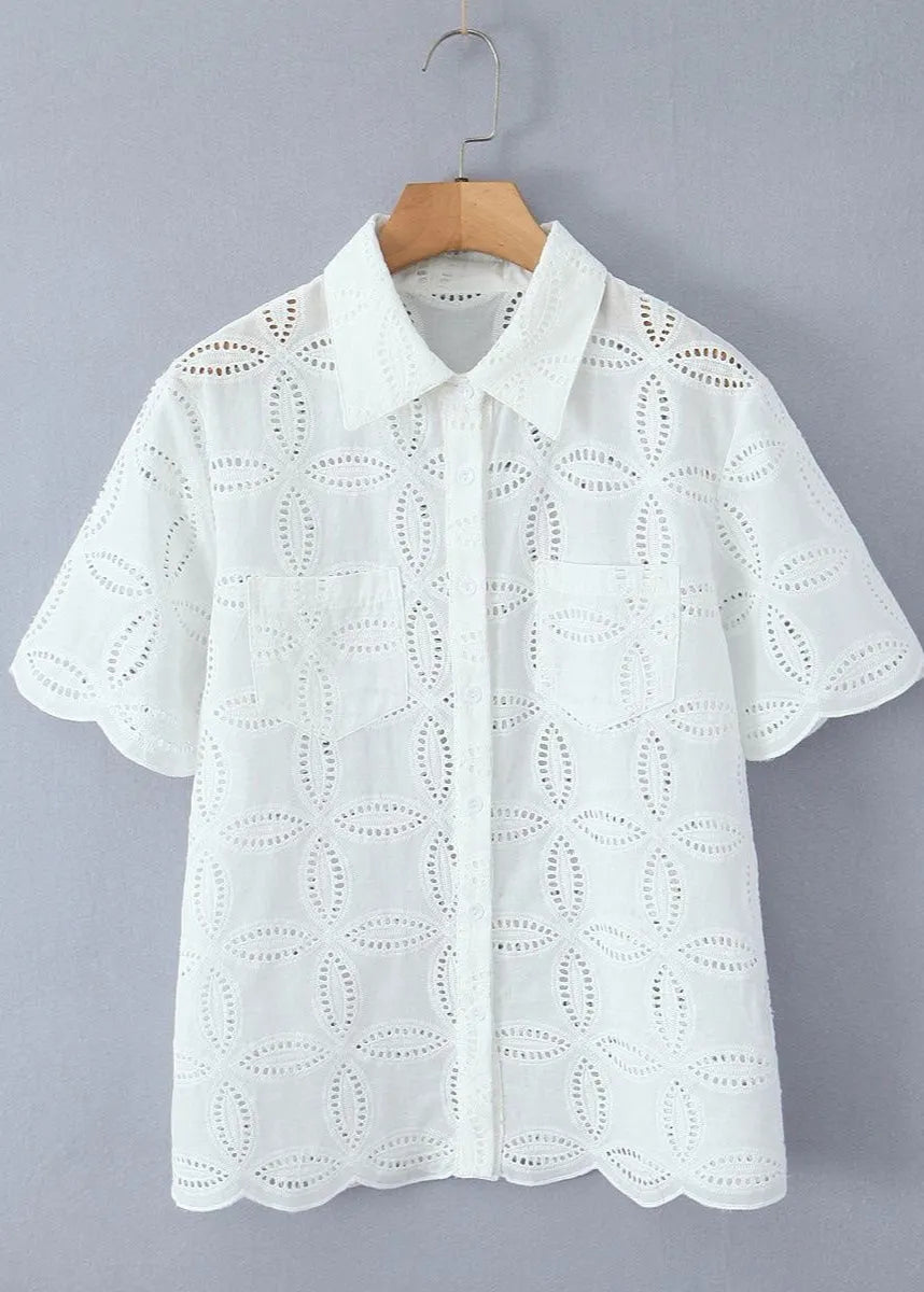 Beatrice Embroidered Cotton Shirt and Skirt Set - Women's Coordinated Two-Piece Outfit - Image 6