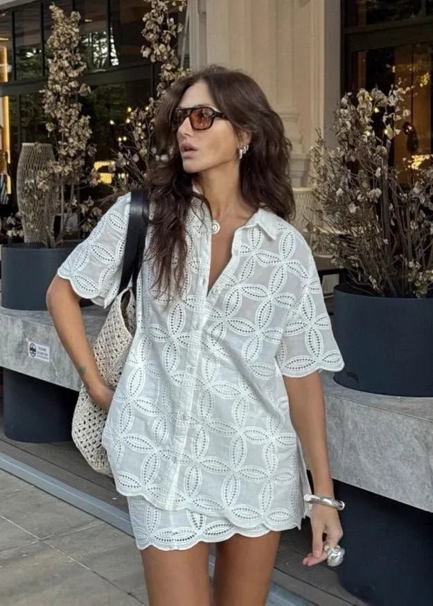 Beatrice Embroidered Cotton Shirt and Skirt Set - Women's Coordinated Two-Piece Outfit - Image 3