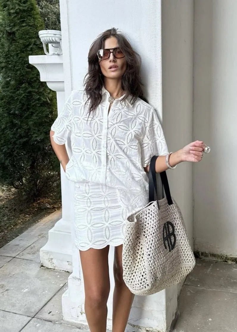 Beatrice Embroidered Cotton Shirt and Skirt Set - Women's Coordinated Two-Piece Outfit - Image 5