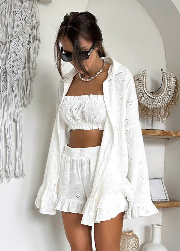 Melanie Eyelet Ruffle Shorts Set - Women's Coordinated Two-Piece Outfit - Image 4