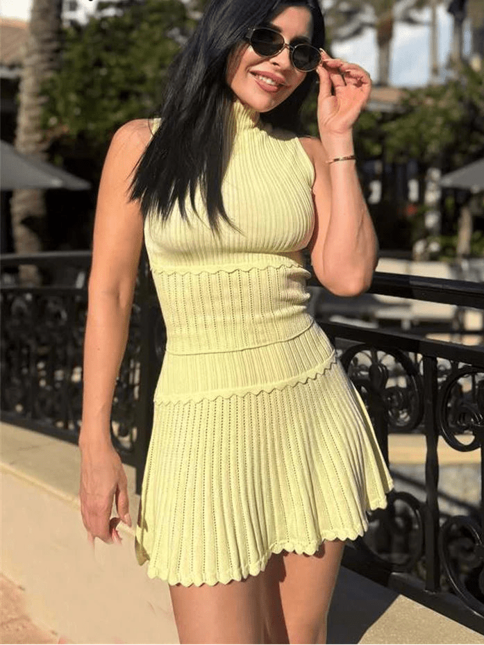 Kelly Two-Piece Knitted Crop Top & Pleated Mini Skirt Set - Women's Coordinated Two-Piece Outfit - Image 6