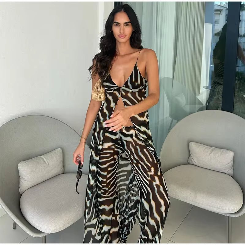 Bianca Zebra Print Matching Set for Women - Tunic Top and Trousers