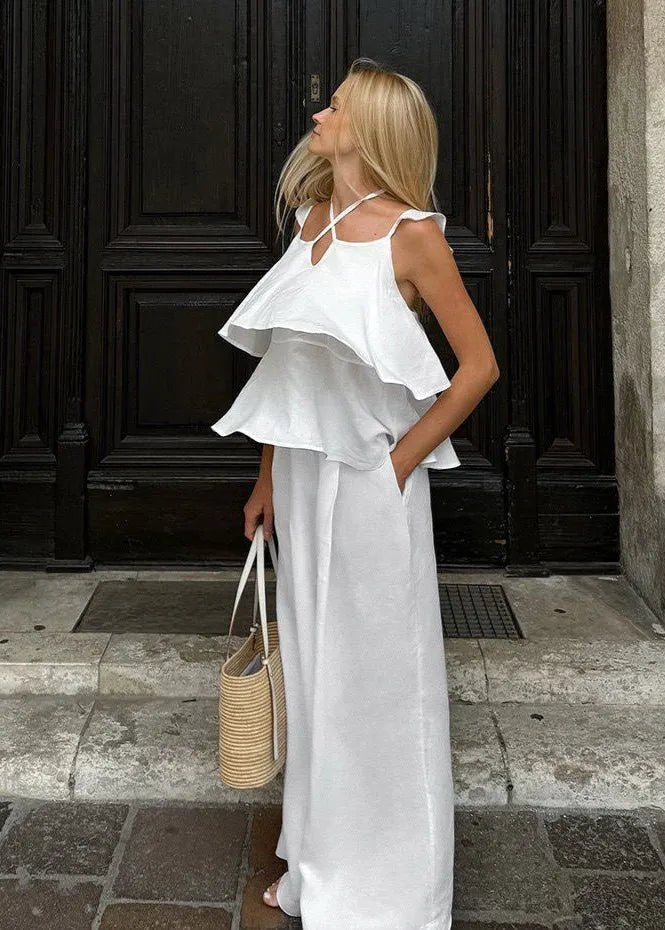 Mila Flowy Ruffle Top & Wide-Leg Pants Set - Women's Coordinated Two-Piece Outfit - Image 2