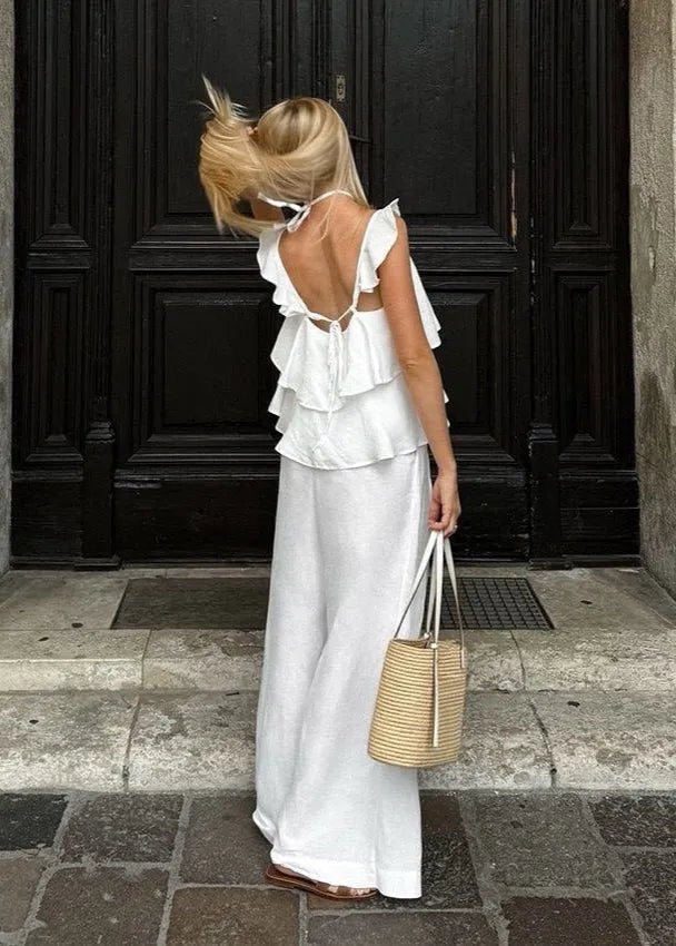 Mila Flowy Ruffle Top & Wide-Leg Pants Set - Women's Coordinated Two-Piece Outfit - Image 3