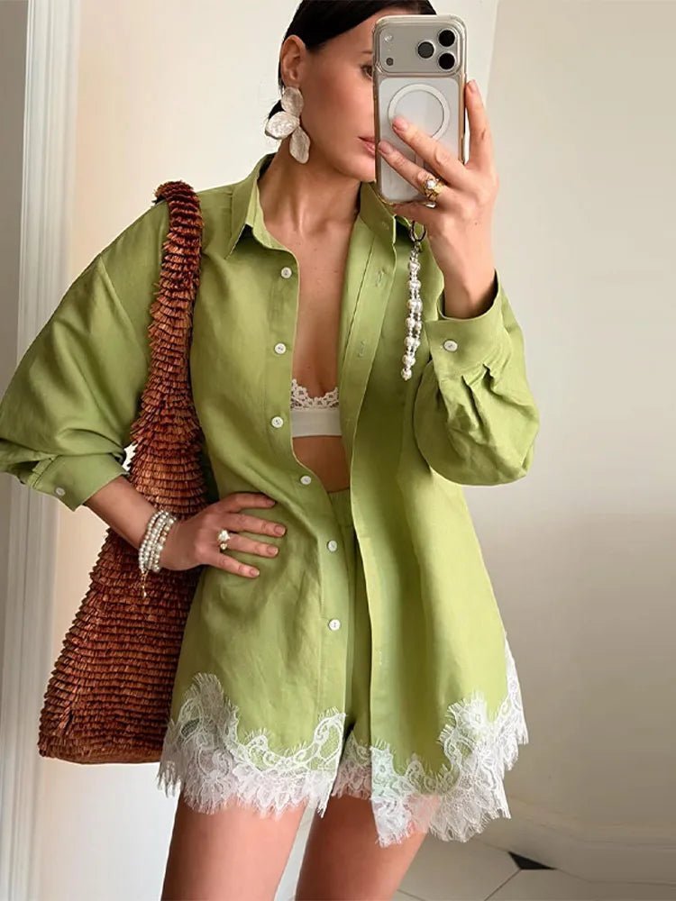 Celeste Lace Patchwork Beach Shirt Set - Women's Coordinated Two-Piece Outfit - Image 4