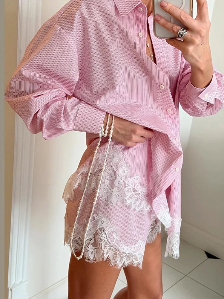 Celeste Lace Patchwork Beach Shirt Set - Women's Coordinated Two-Piece Outfit - Image 9