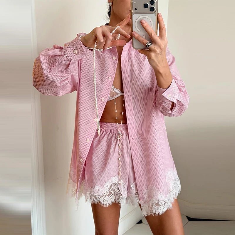 Celeste Lace Patchwork Beach Shirt Set - Women's Coordinated Two-Piece Outfit - Image 8
