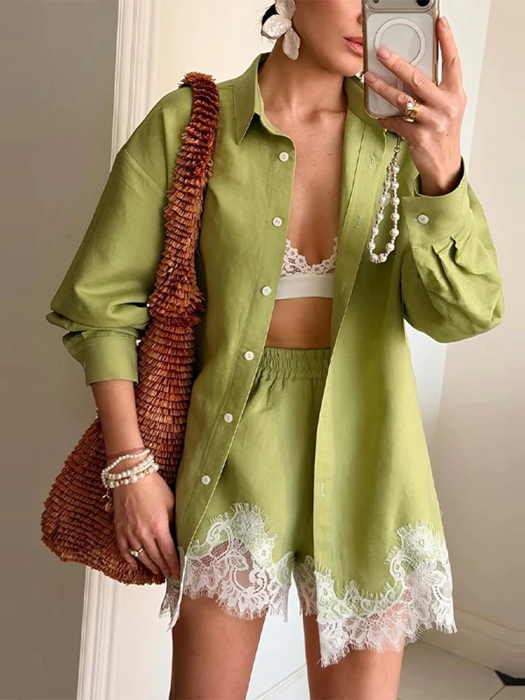Celeste Lace Patchwork Beach Shirt Set - Women's Coordinated Two-Piece Outfit - Image 5