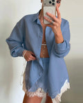 Celeste Lace Patchwork Beach Shirt Set - Women's Coordinated Two-Piece Outfit