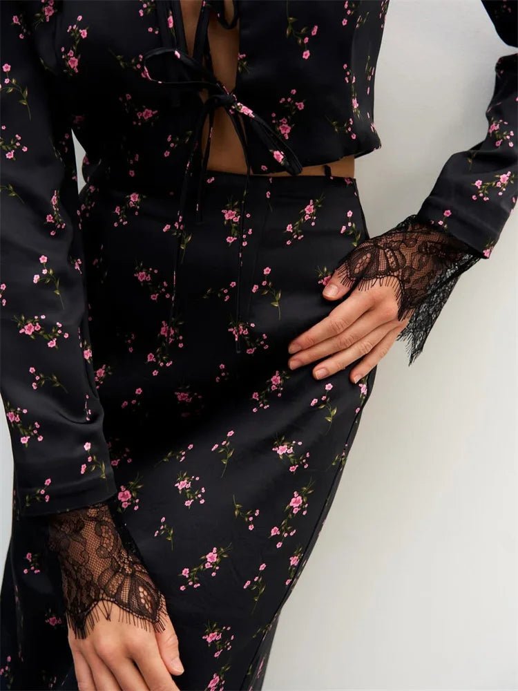 Lisa Lace Trim Floral Hollow Out Top and Maxi Skirt Set - Women's Coordinated Two-Piece Outfit - Image 5