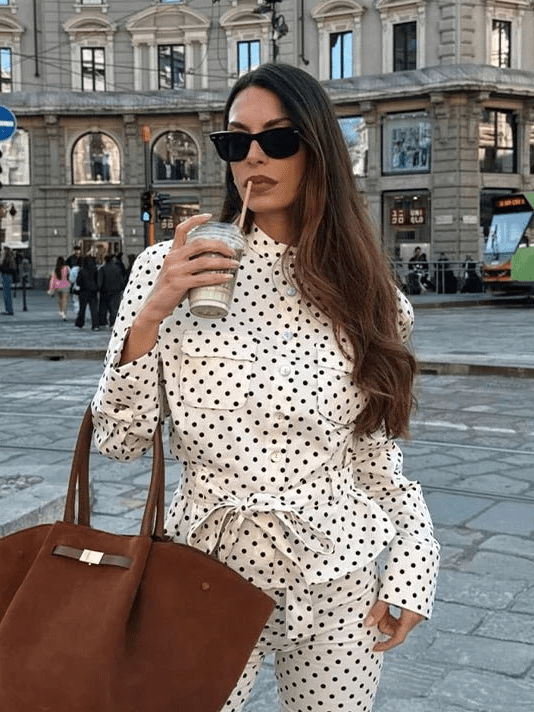 Cherry Polka Dot Jacket and Capri Pants Set for Women - Fall Matching Set - Image 2