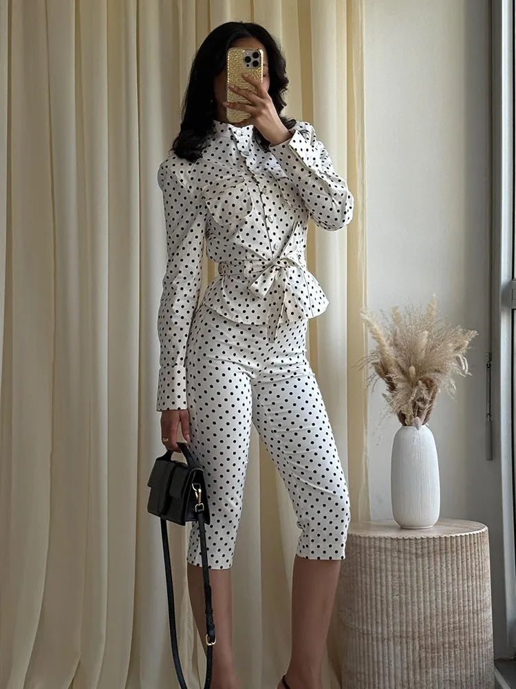 Cherry Polka Dot Jacket and Capri Pants Set for Women - Fall Matching Set - Image 8