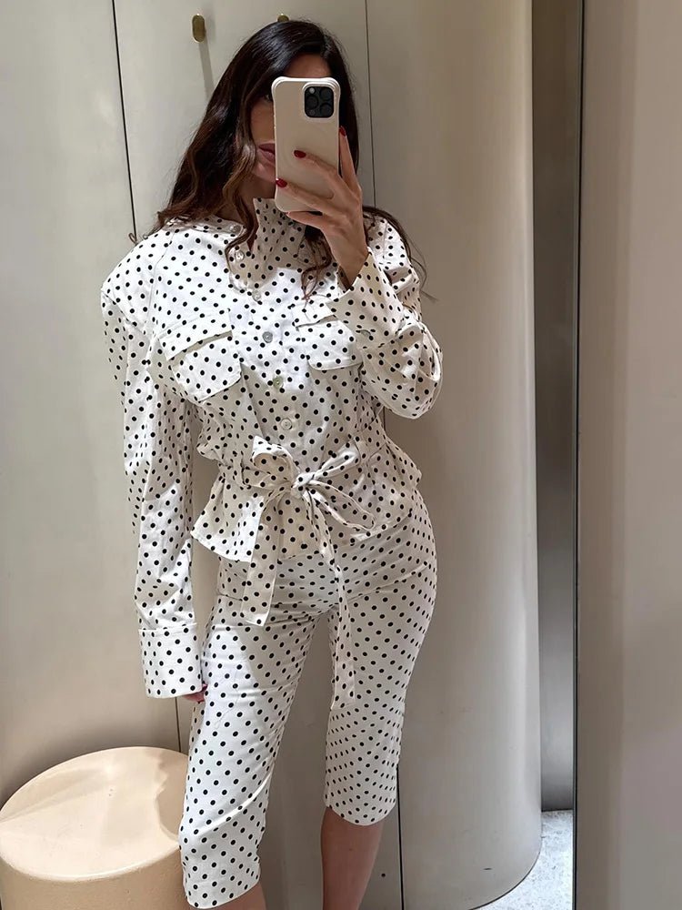 Cherry Polka Dot Jacket and Capri Pants Set for Women - Fall Matching Set - Image 10