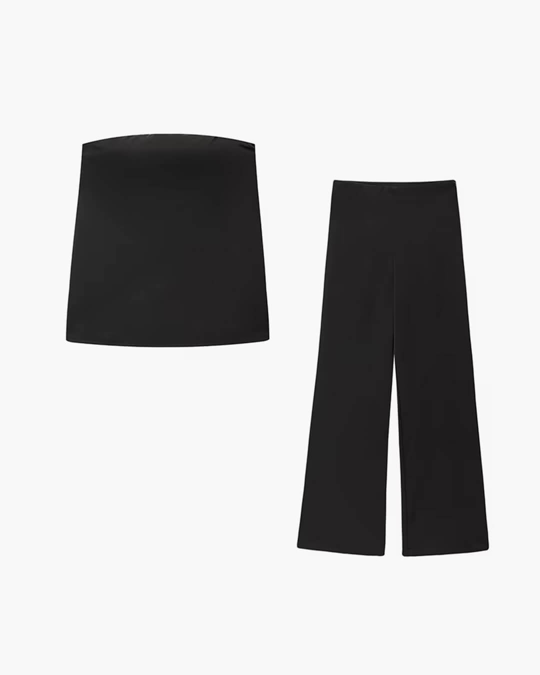 Claudine Satin Two Piece Set for Women - Bandeau Top & Wide Leg Pants - Image 11