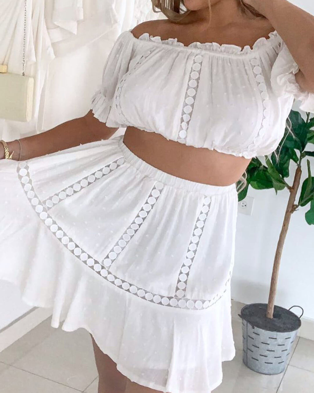 Connie Swiss Dot Ruffled Crop Top Skirt Set - Women's Coordinated Two-Piece Outfit - Image 5