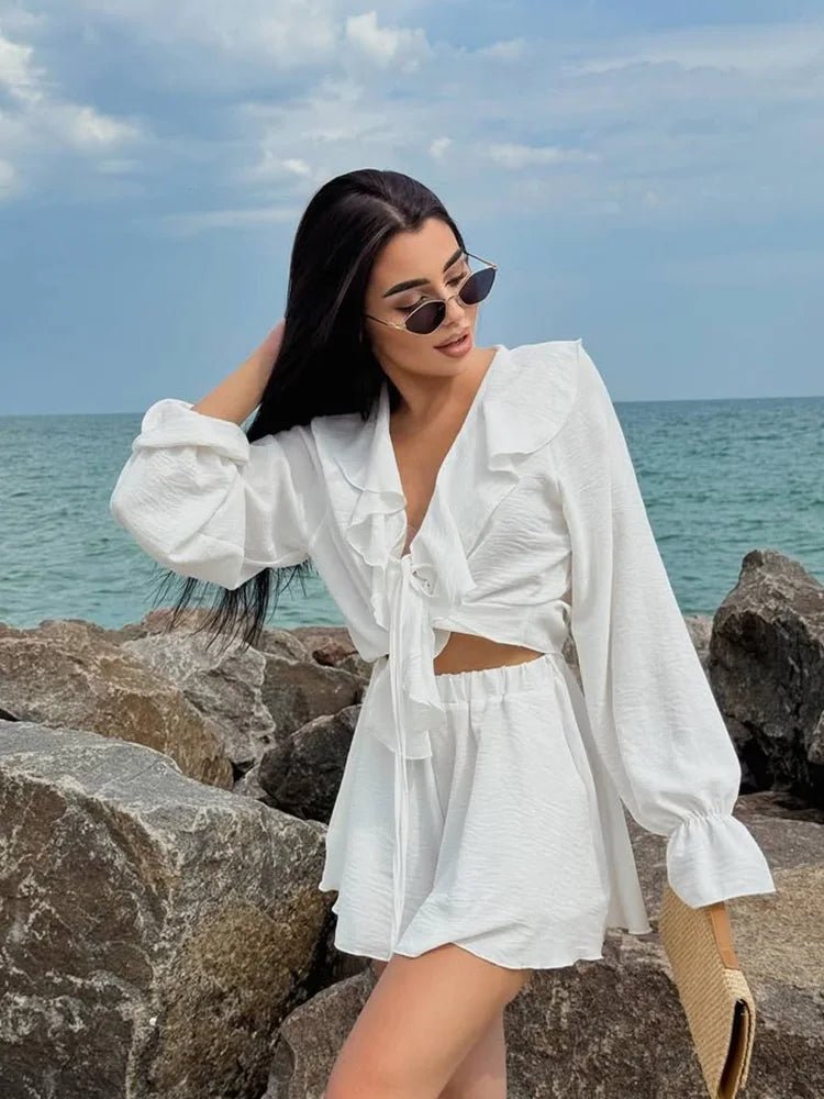Cordelia V-Neck Ruffle Two-Piece Set - Women's Coordinated Two-Piece Outfit