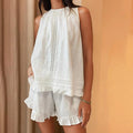 Dahlia Ruffled Trim Sleeveless Shorts Set - Women's Coordinated Two-Piece Outfit