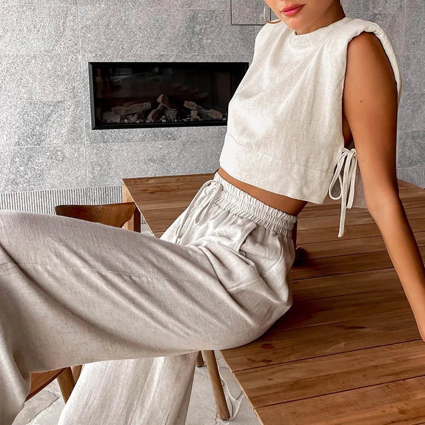 Delfina Linen Crop Top Two Piece Set - Women's Coordinated Two-Piece Outfit