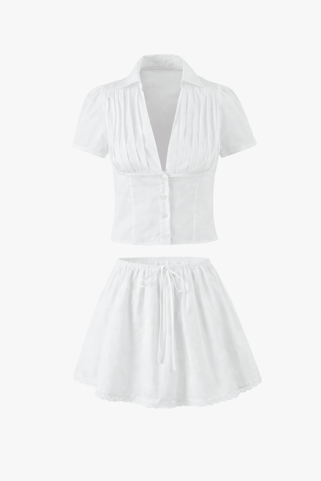 Delia Deep Neck Kawaii Mini Skirt Set - Women's Coordinated Two-Piece Outfit - Image 4