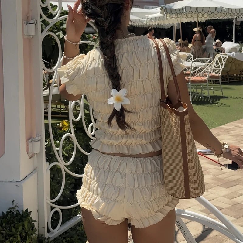 Hanna Elastic Smocked Short Set - Women's Coordinated Two-Piece Outfit - Image 4
