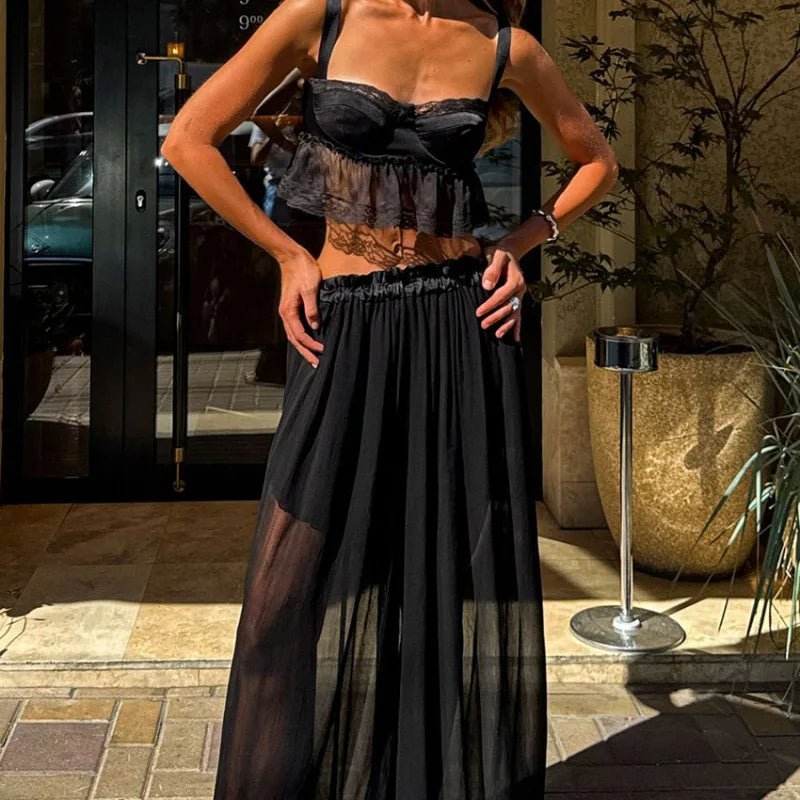 Elena Halftone Chiffon Crop Set - Women's Coordinated Two-Piece Outfit - Image 2