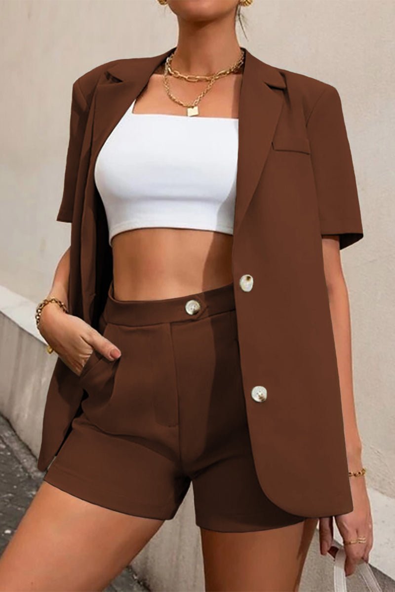 Amy Two-Piece Collared Short Sleeve Set - Women's Coordinated Two-Piece Outfit - Image 13