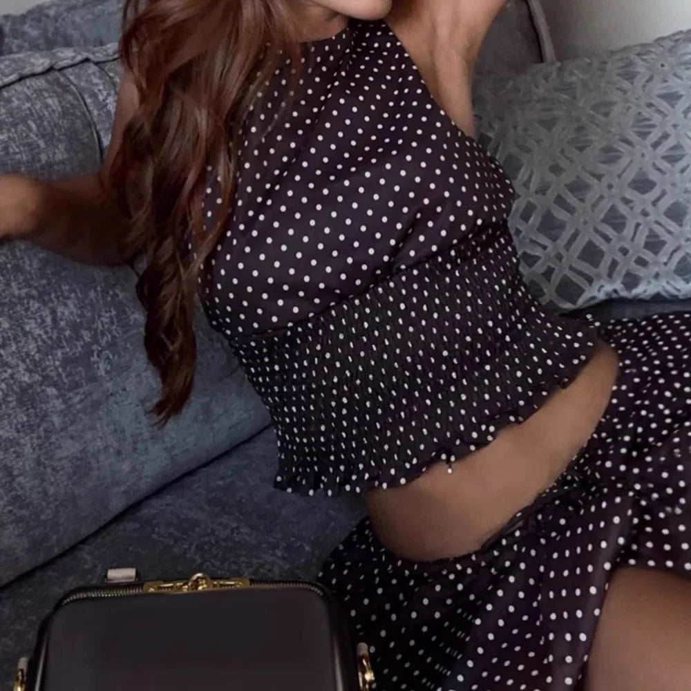 Enora Polka Dot Backless Top Lantern Skirt Set - Women's Coordinated Two-Piece Outfit - Image 3