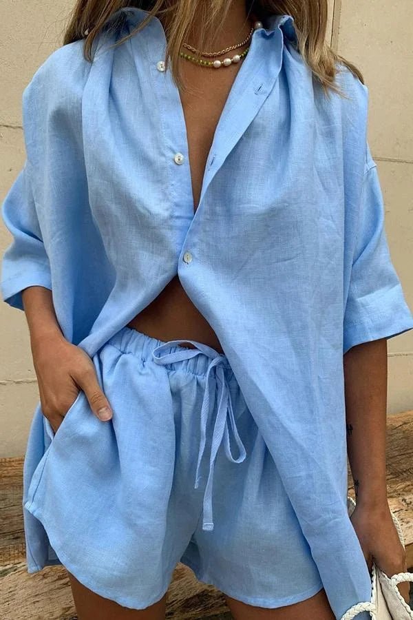 Erica Button-Down Blouse & Shorts Set - Women's Coordinated Two-Piece Outfit - Image 4