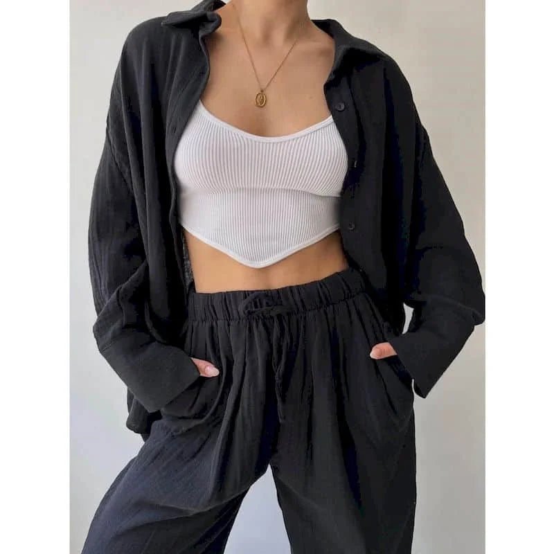 Frances Lapel Long Sleeve & Pants Set - Women's Coordinated Two-Piece Outfit - Image 3