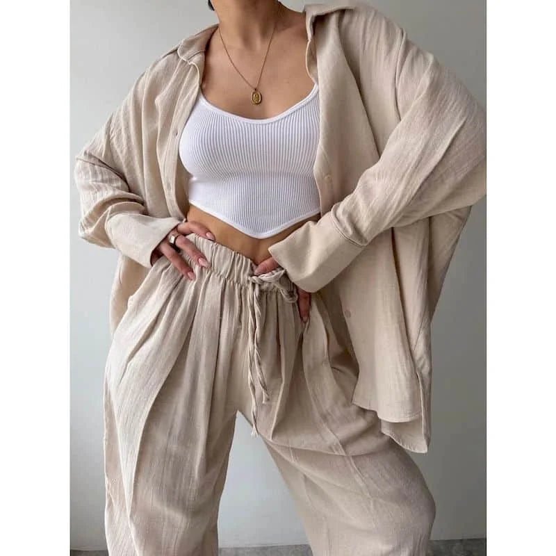 Frances Lapel Long Sleeve & Pants Set - Women's Coordinated Two-Piece Outfit