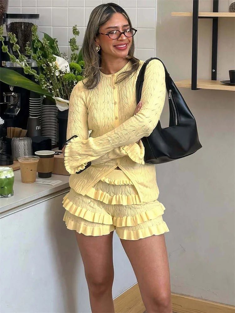 Isabel Ruffled Knit Shorts Set - Women's Coordinated Two-Piece Outfit - Image 2