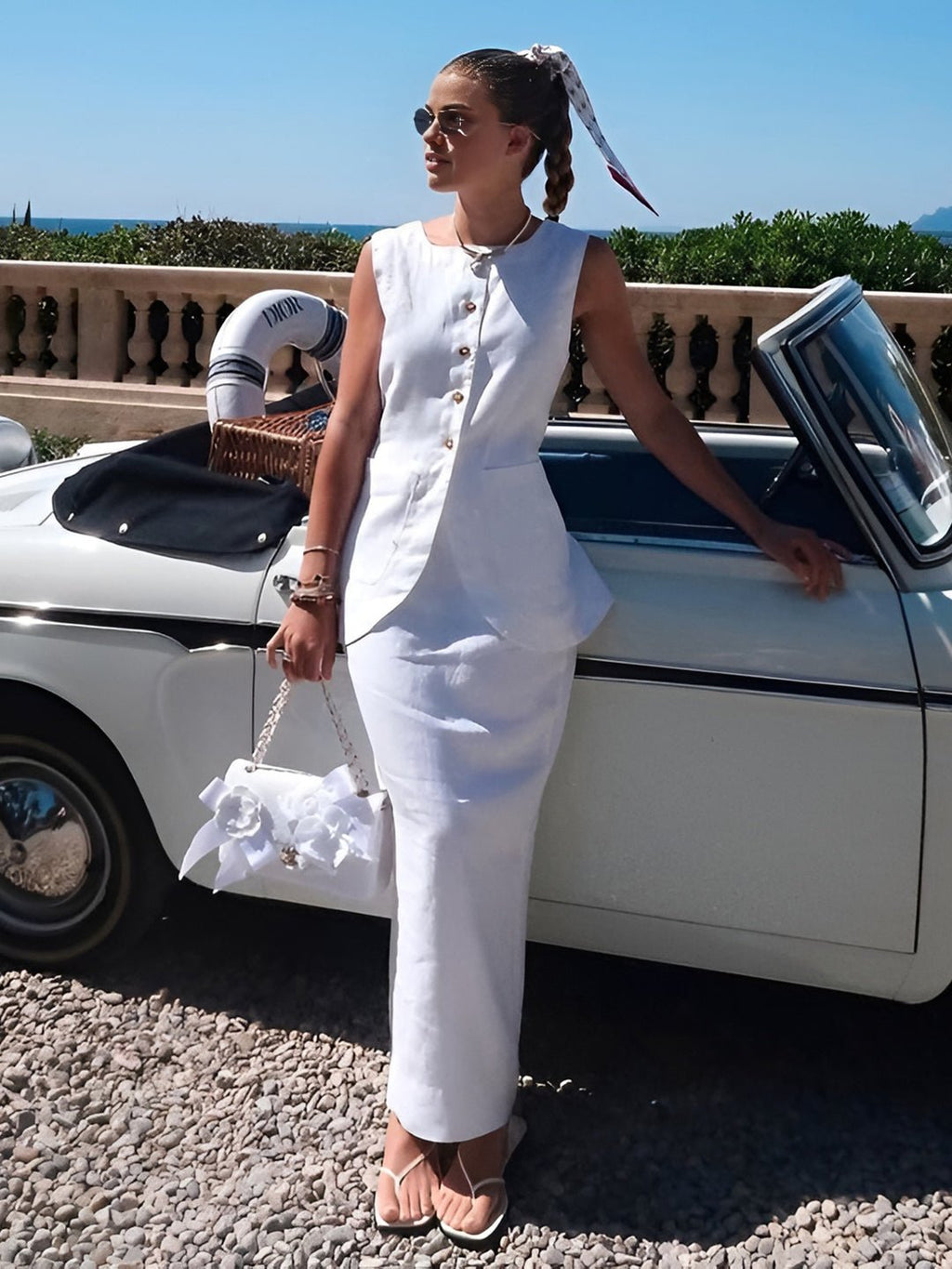 Irma Sleeveless Linen Set - Women's Coordinated Two-Piece Outfit - Image 3