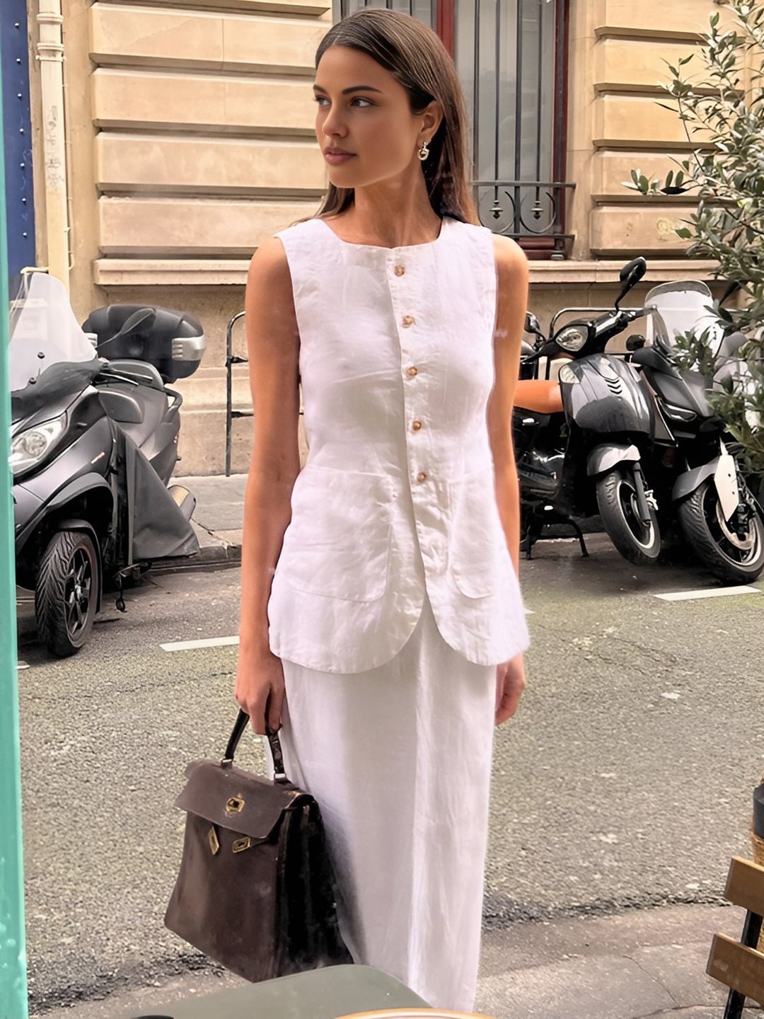 Irma Sleeveless Linen Set - Women's Coordinated Two-Piece Outfit - Image 2