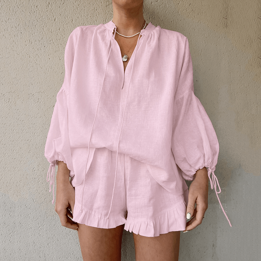 Isla Linen Two-Piece Set with Bell Sleeves - Women's Coordinated Two-Piece Outfit
