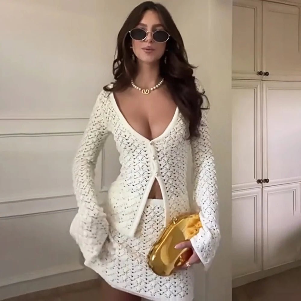 Jaycee Knitted Cardigan Mini Skirt Set - Women's Coordinated Two-Piece Outfit - Image 3
