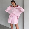 Jenna Loose Long Sleeve & Shorts Set - Women's Coordinated Two-Piece Outfit