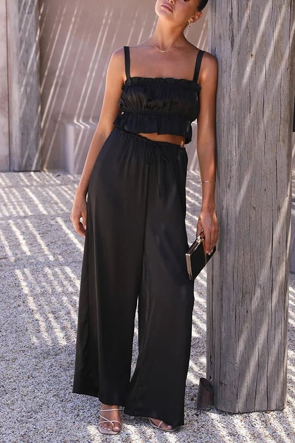 Julianne Ruffle Top Elastic Waist Pants Set - Women's Coordinated Two-Piece Outfit - Image 2