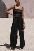 Julianne Ruffle Top Elastic Waist Pants Set - Women's Coordinated Two-Piece Outfit