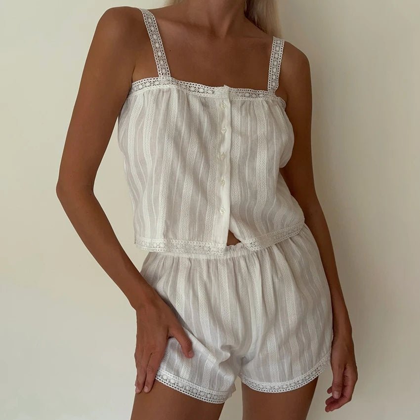 Kaitlyn Lace Trim Pajama Short Set - Women's Coordinated Two-Piece Outfit - Image 2