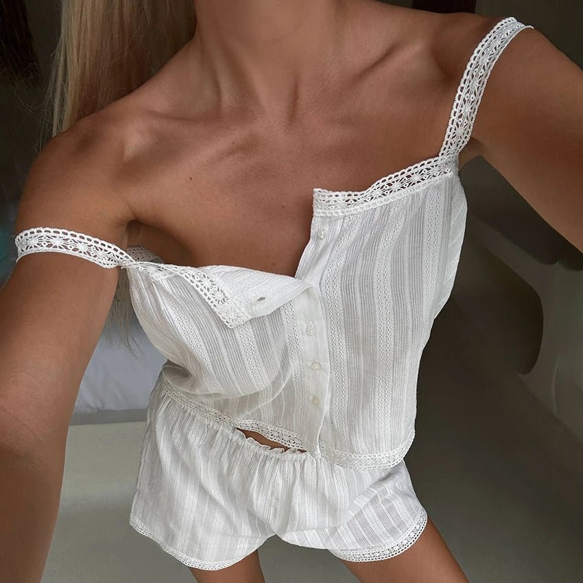 Kaitlyn Lace Trim Pajama Short Set - Women's Coordinated Two-Piece Outfit
