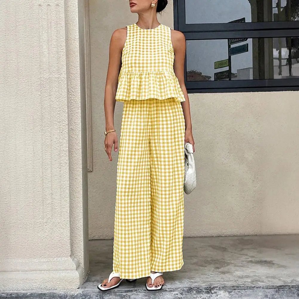 Leanne Plaid Ruffle Two-Piece Set - Women's Coordinated Two-Piece Outfit