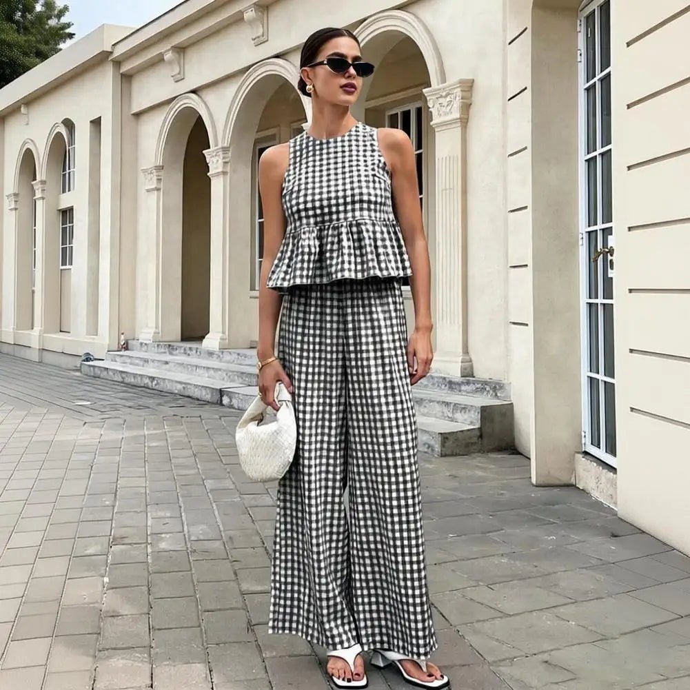 Leanne Plaid Ruffle Two-Piece Set - Women's Coordinated Two-Piece Outfit - Image 3