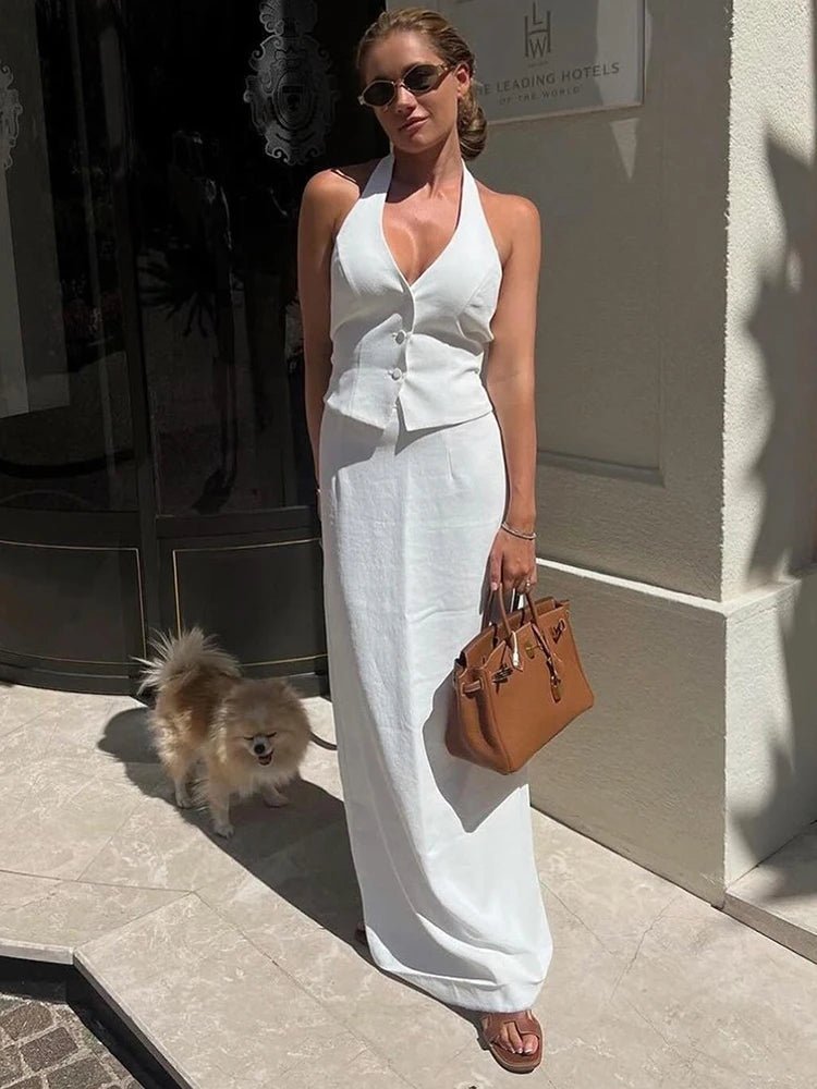 Lianna Halter Maxi Skirt Set - Women's Coordinated Two-Piece Outfit