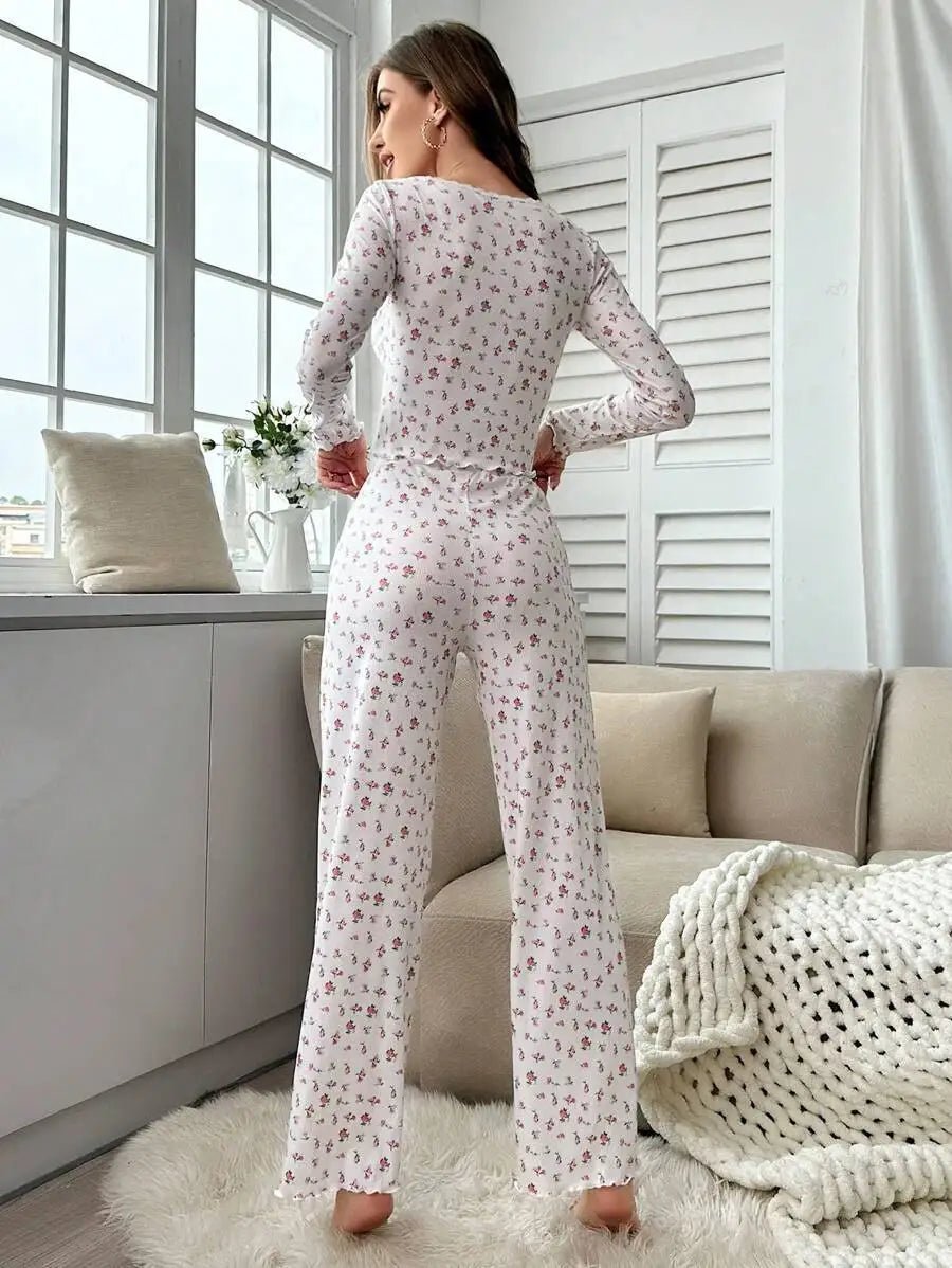 Long Sleeve Floral Pyjama Set - Women's Coordinated Two-Piece Outfit - Image 2