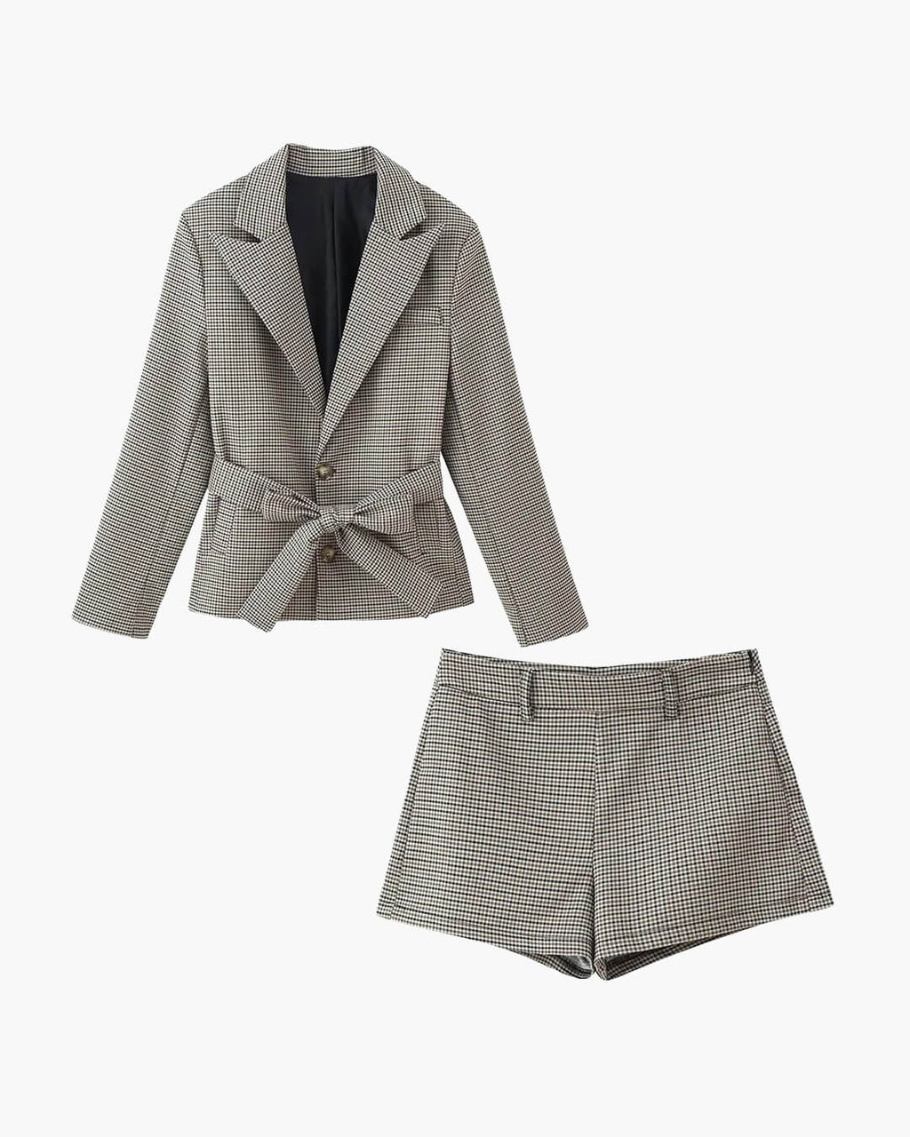 Lucy Women's Houndstooth Belted Shorts Suit Set - Office Wear Matching Set - Image 2