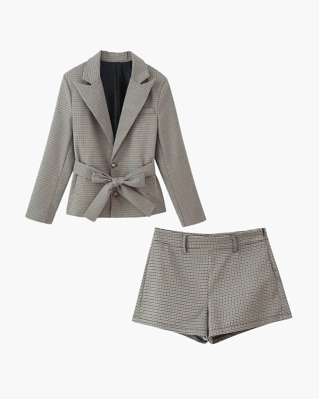 Lucy Women's Houndstooth Belted Shorts Suit Set - Office Wear Matching Set - Image 2
