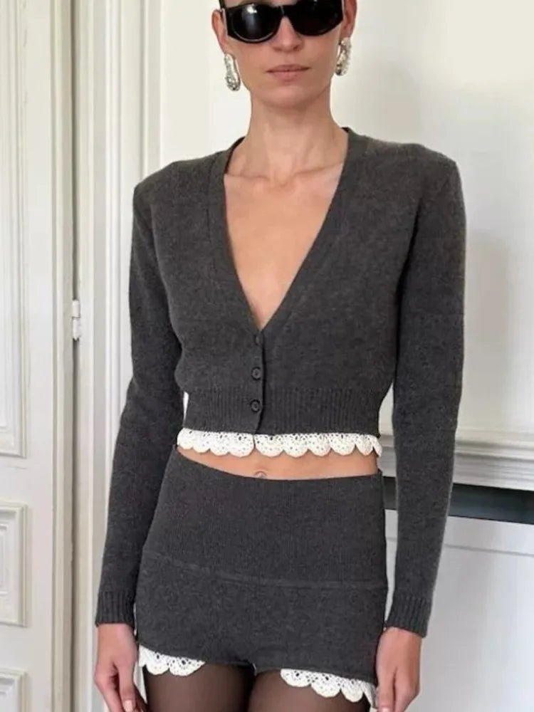 Lucy Lace Trim Cardigan Short Set - Women's Coordinated Two-Piece Outfit - Image 6